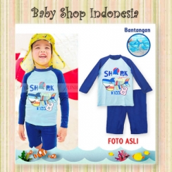 W093 Baju Renang Anak Laki laki Lengan Panjang Baju Renang Anak Cowok with Arm Circle Light Blue Shark 8  large